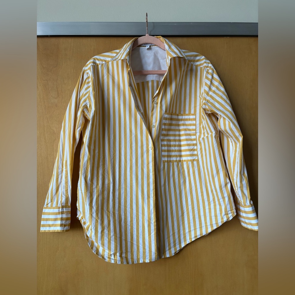 AYR The Deep End Button Down Stripe Shirt in Mac n Cheese S